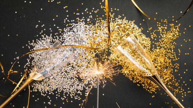 New year composition with elegant confetti