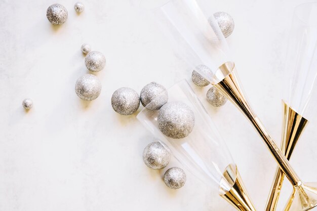 New year composition with silver balls