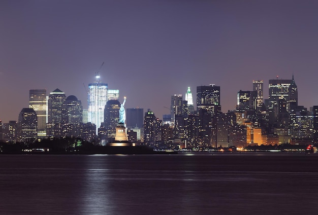 New York City lower Manhattan skyline at night