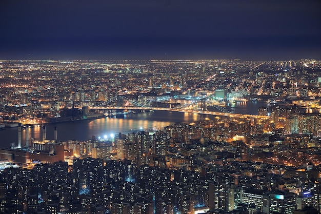 New York City Manhattan skyline aerial view at dusk