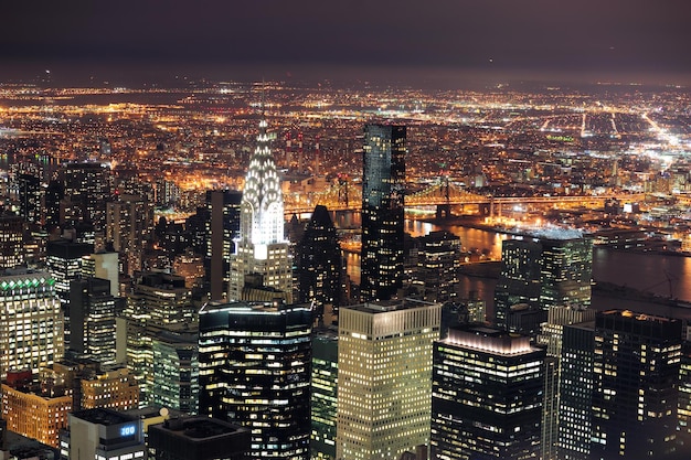 New York City Manhattan skyline aerial view at dusk