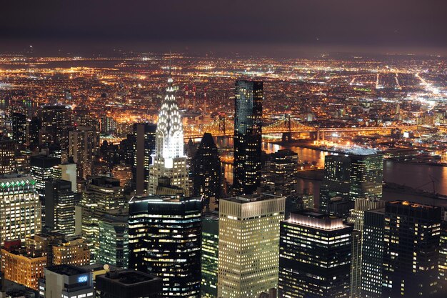 New York City Manhattan skyline aerial view at dusk