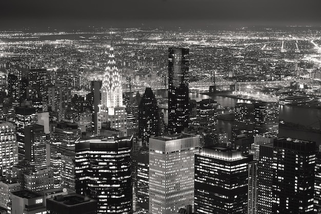 New York City Manhattan skyline aerial view at dusk