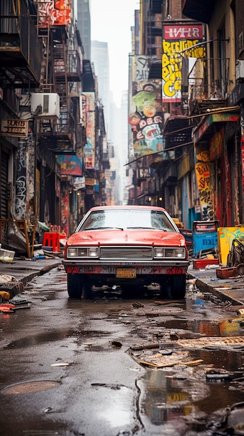 New york streets with abandoned car