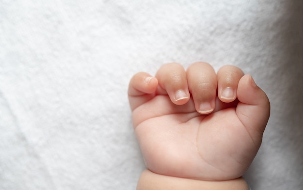 Free Photo newborn baby hand in white bed