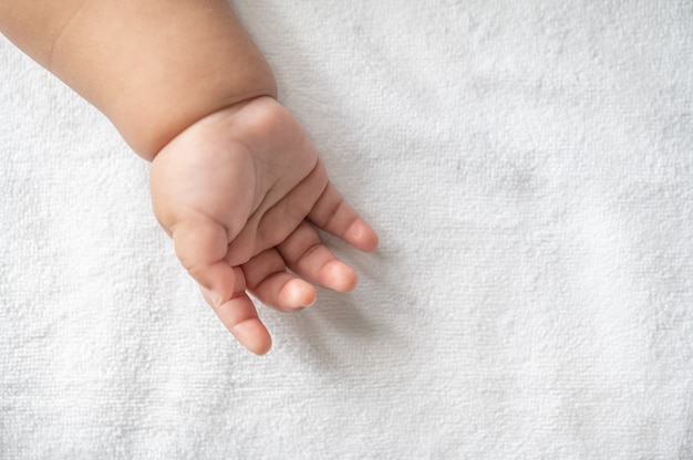 Free Photo newborn baby hand in white bed