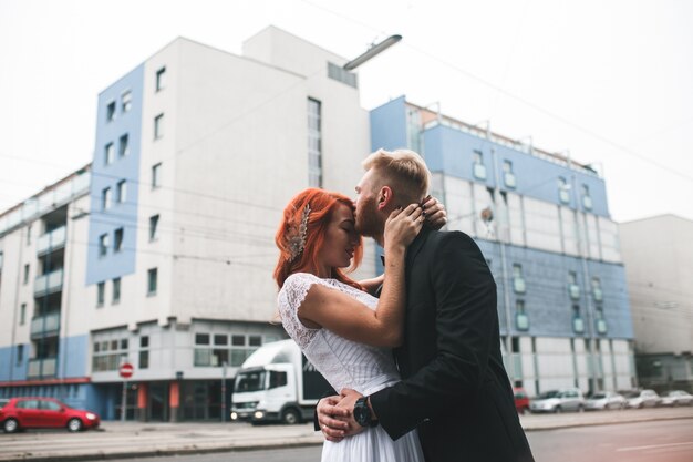 Newlyweds in a romantic moment