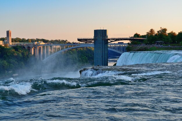 Niagara Falls sunrise in the morning closeup