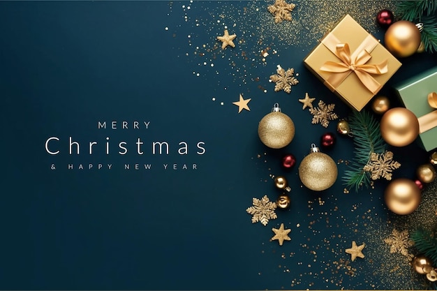 Nice greeting christmas on blue background with copyspace