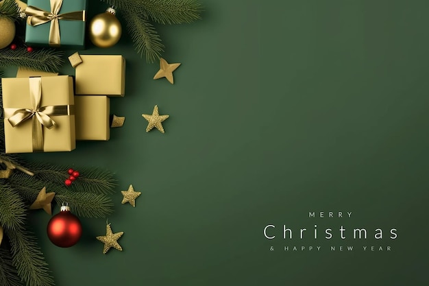 Free photo nice greeting christmas on green background with copyspace