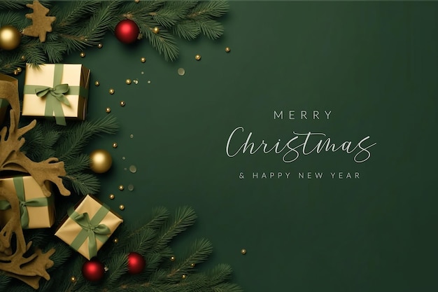 Free photo nice greeting christmas on green background with copyspace