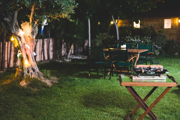 Night barbecue in the garden