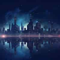 Free photo night city with skyscrapers and reflection in water vector illustration