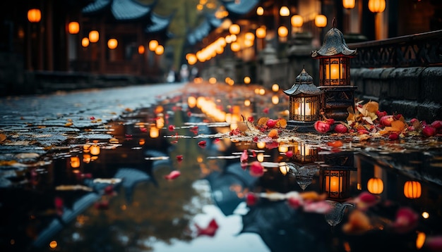 Free Photo night lanterns illuminate winter celebrations with candle decorations and cultural traditions generated by artificial intelligence