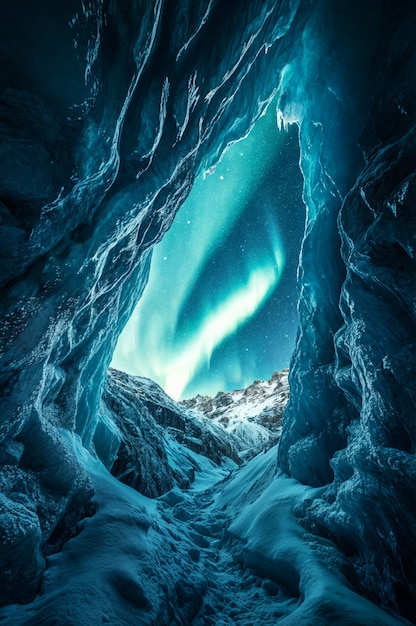 Night time scene with nature glacier