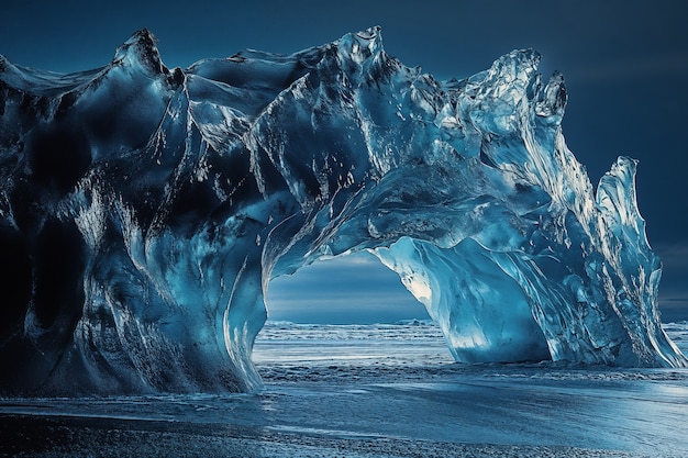 Free photo night time scene with nature glacier