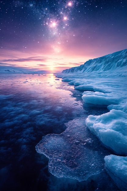 Night time scene with nature glacier