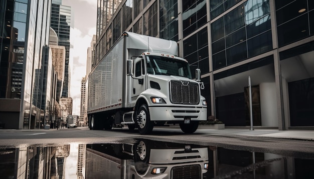 Free photo night trucking delivers cargo to steel warehouse generated by ai