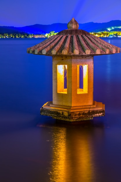 night view china sunset lake boat