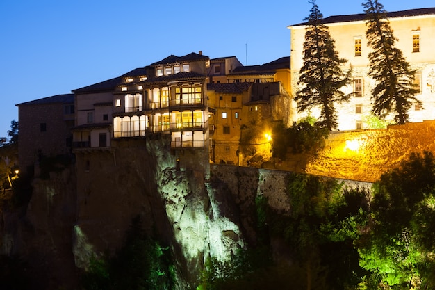 Night view of Hanging houses in Cuenca