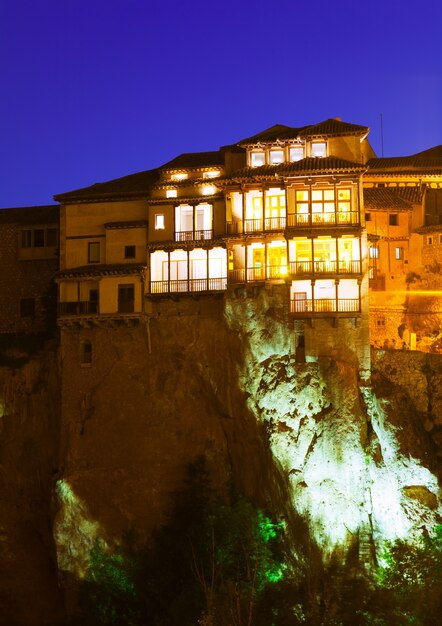 Night view of Hanging Houses in Cuenca