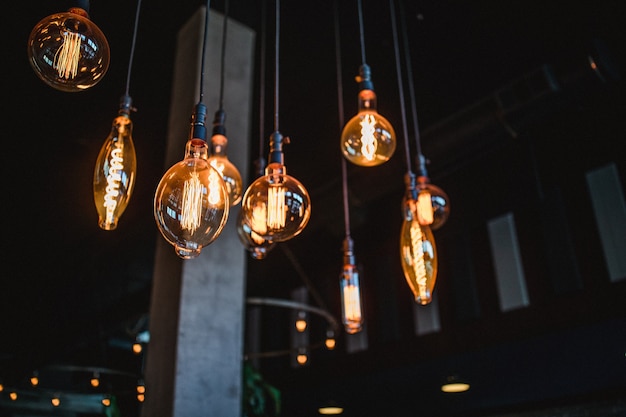 Nine pendant light bulbs