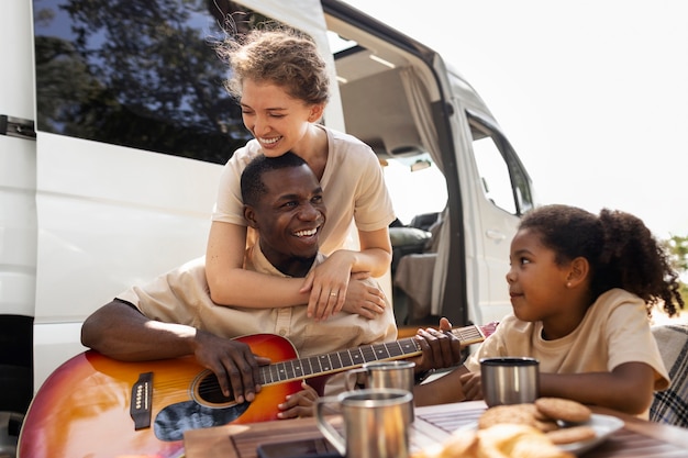 Nomad family traveling and living in a van