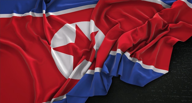 Free photo north korea flag wrinkled on dark background 3d render