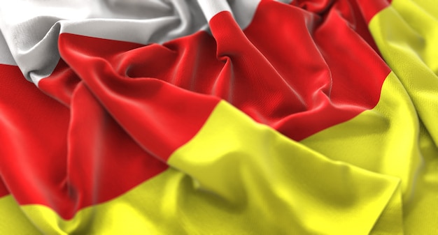 North Ossetia-Alania Flag Ruffled Beautifully Waving Macro Close-Up Shot