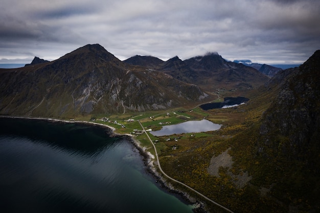 Free Photo norway lofoten islands mountain landscape aerial view scene