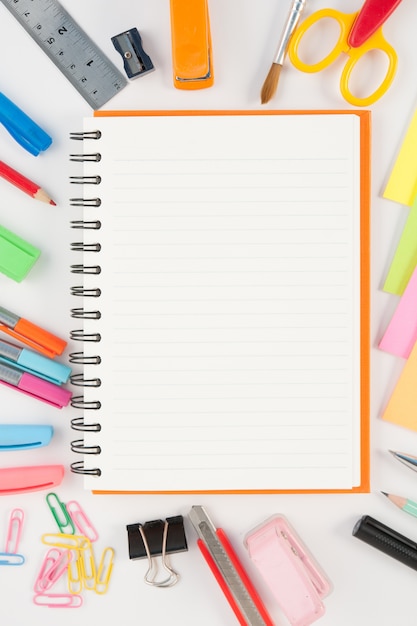 Free Photo notebook and school or office tools  on white background and 