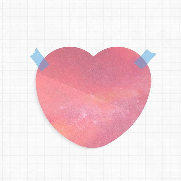 Free photo notepad with pink galaxy background heart shape and washi tape