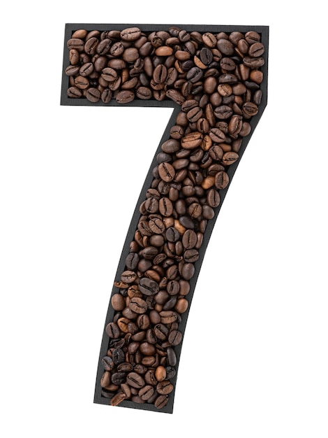 Free Photo number in black frame made of roasted coffee beans on transparent background