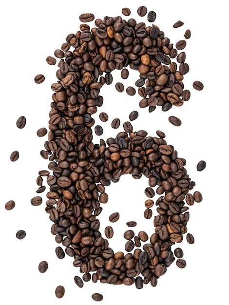 Free Photo number made from roasted coffee beans on white isolated background