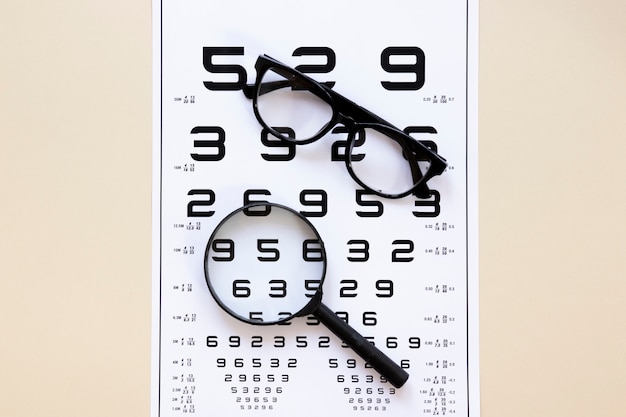 Numbers table with glasses and magnifier