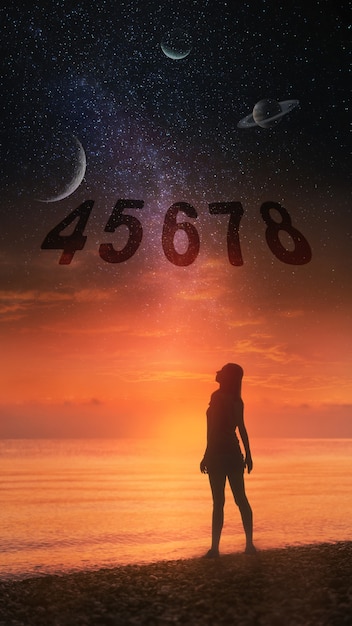 Free Photo numerology concept with woman on beach