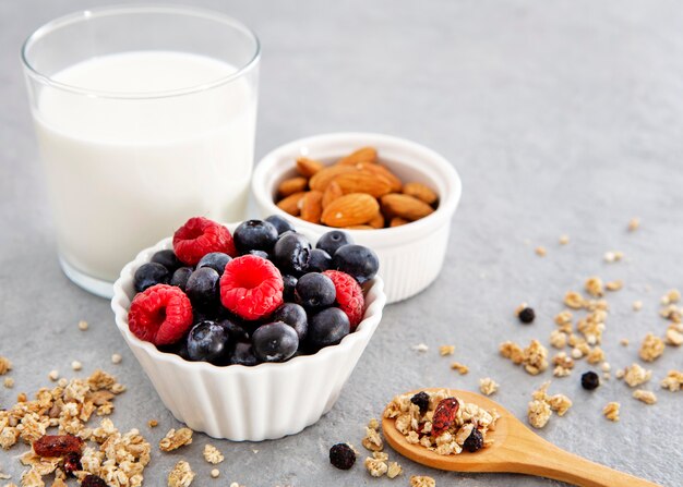 Nutritious breakfast nuts and forest fruit