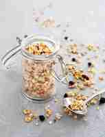 Free photo nutritious breakfast with cereals and nuts high view