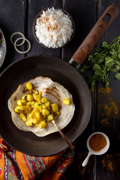 Nutritious indian dosa arrangement