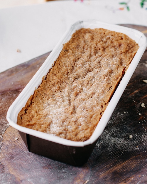 Free photo nuts cake baked yummy delicious sweet on brown wood desk