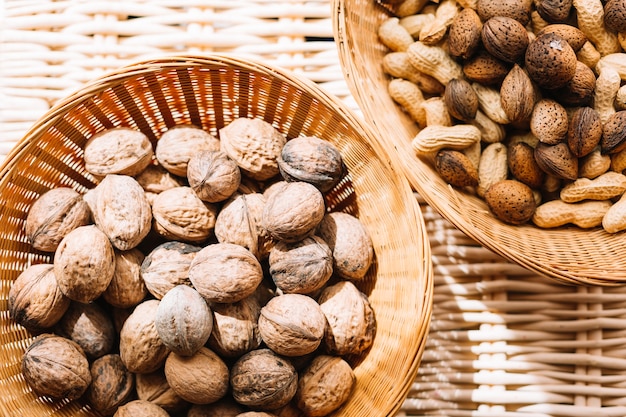 Nuts in two wicker baskets