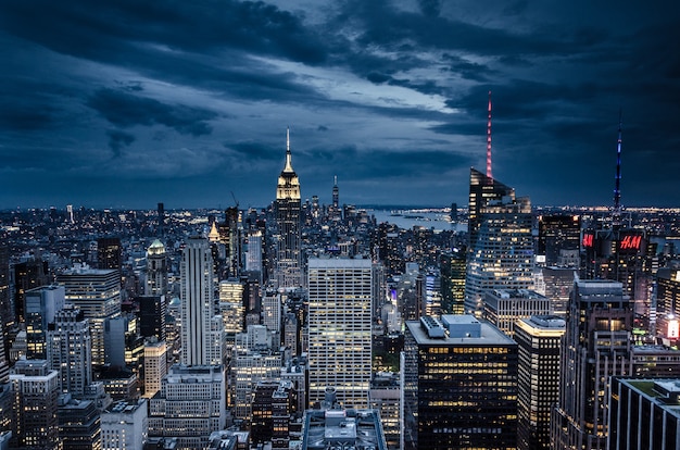 NYC. Aerial view of New York City at night