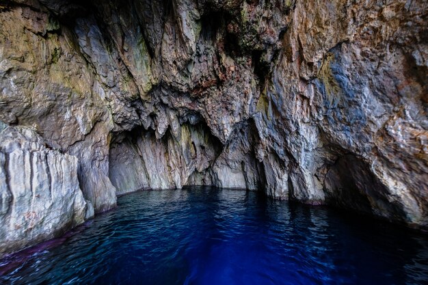 Ocean water in the rocky cave