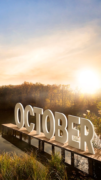 October natural landscape with bridge