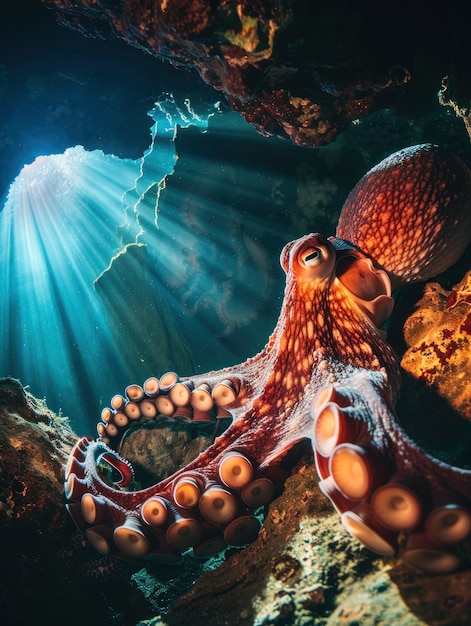 Free Photo octopus seen in its underwater natural habitat