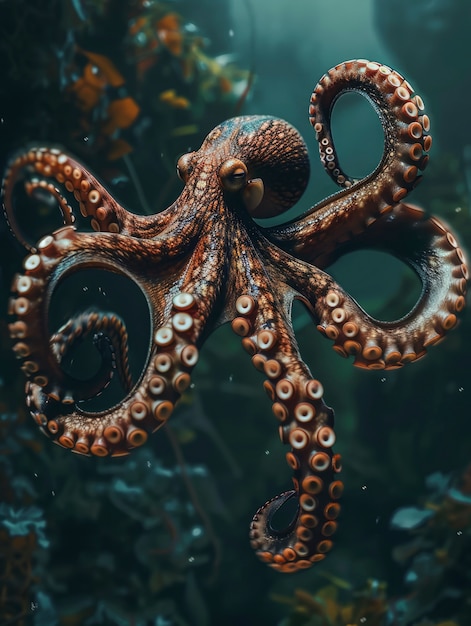 Octopus seen in its underwater natural habitat