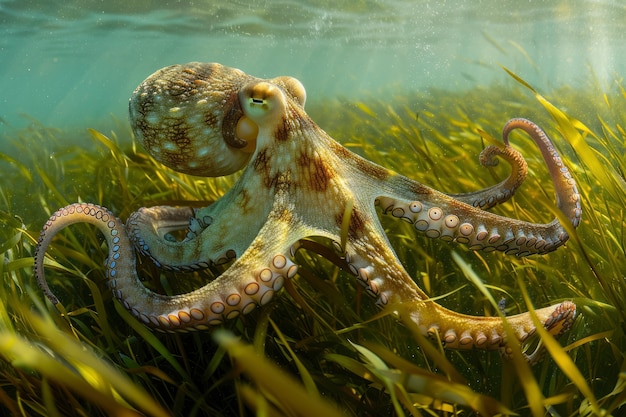 Free photo octopus seen in its underwater natural habitat