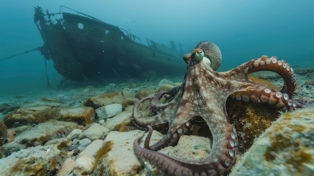 Free photo octopus seen in its underwater natural habitat