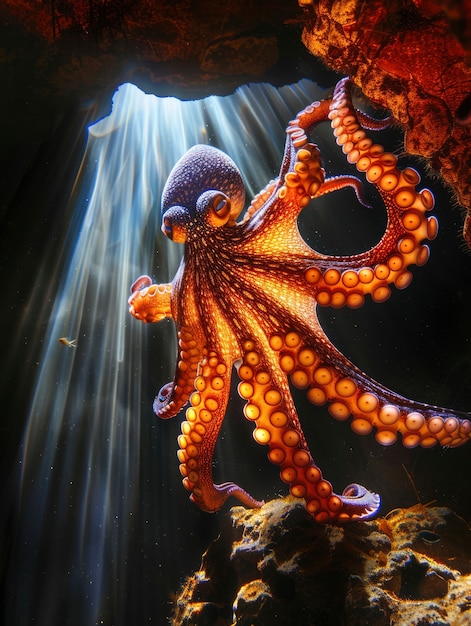 Octopus seen in its underwater natural habitat