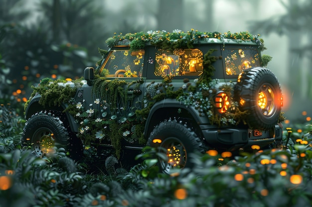 Free Photo off-road car in fantasy scenario